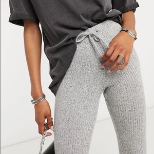 Topshop Ribbed Flare Trousers In Grey 